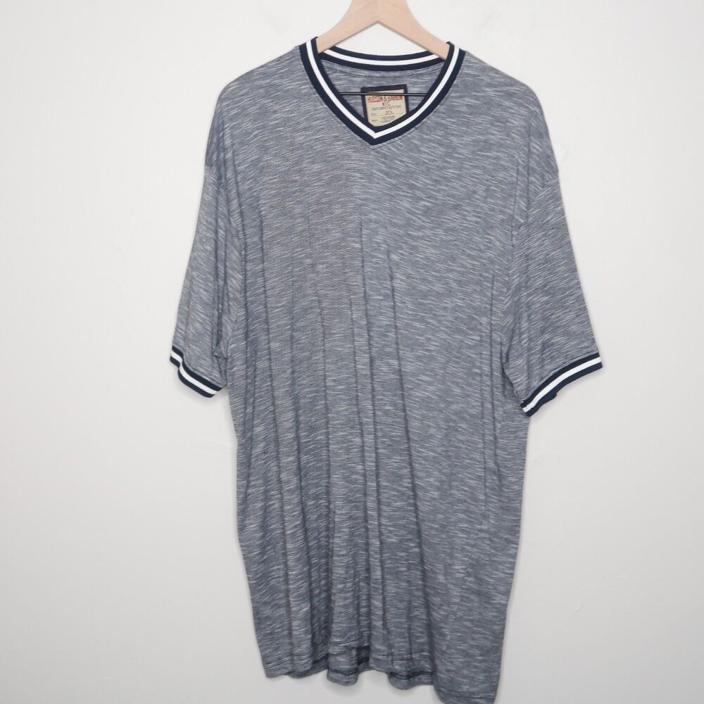 Hudson & Barrow Mens Shirt 3X Blue Cotton V-neck‎ Stretch Preppy Academia Sports